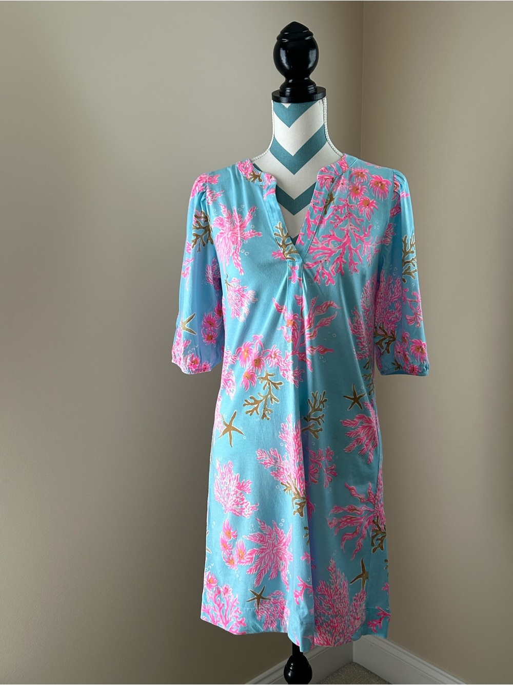 Lilly Pulitzer Aqua & Pink Coral-Print Midi Dress